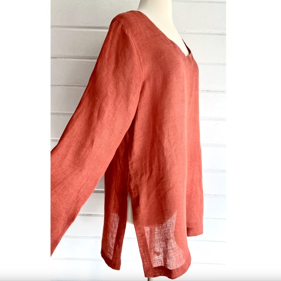 MAIWA Artisan Hand Dyed Linen Long Sleeve Tunic Top in Terracotta - L - Picture 3 of 11